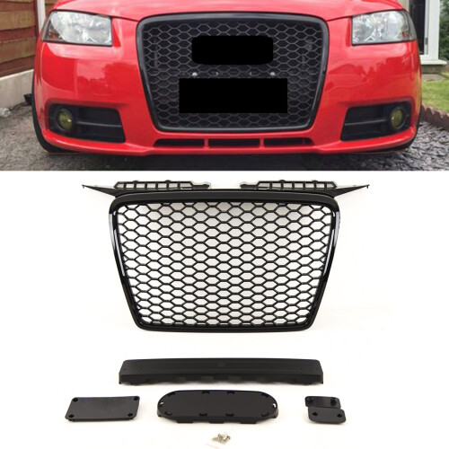 Audi A3 2004-2008 Main Grille Gloss Black With Emblem Holder Rs Look 1