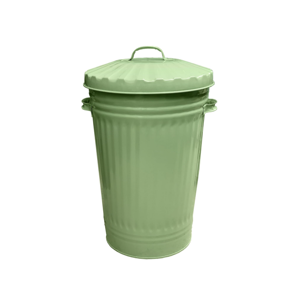 Ketoplastics Retro Sage 45L Galvanised Steel Dustbin With Lid - Indoor/Outdoor, Rust-Resistant, Versatile Storage For Rubbish, Animal Feed & More Green