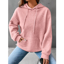 (Pink, L) Elegant Women's Long Sleeve Sweatshirt Solid Color Top Women's Hooded Sweatshirt