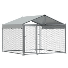 Galvanised Steel Dog Kennel with Roof Cover & Chain Link Fencing 2 x 2 x 1.5m