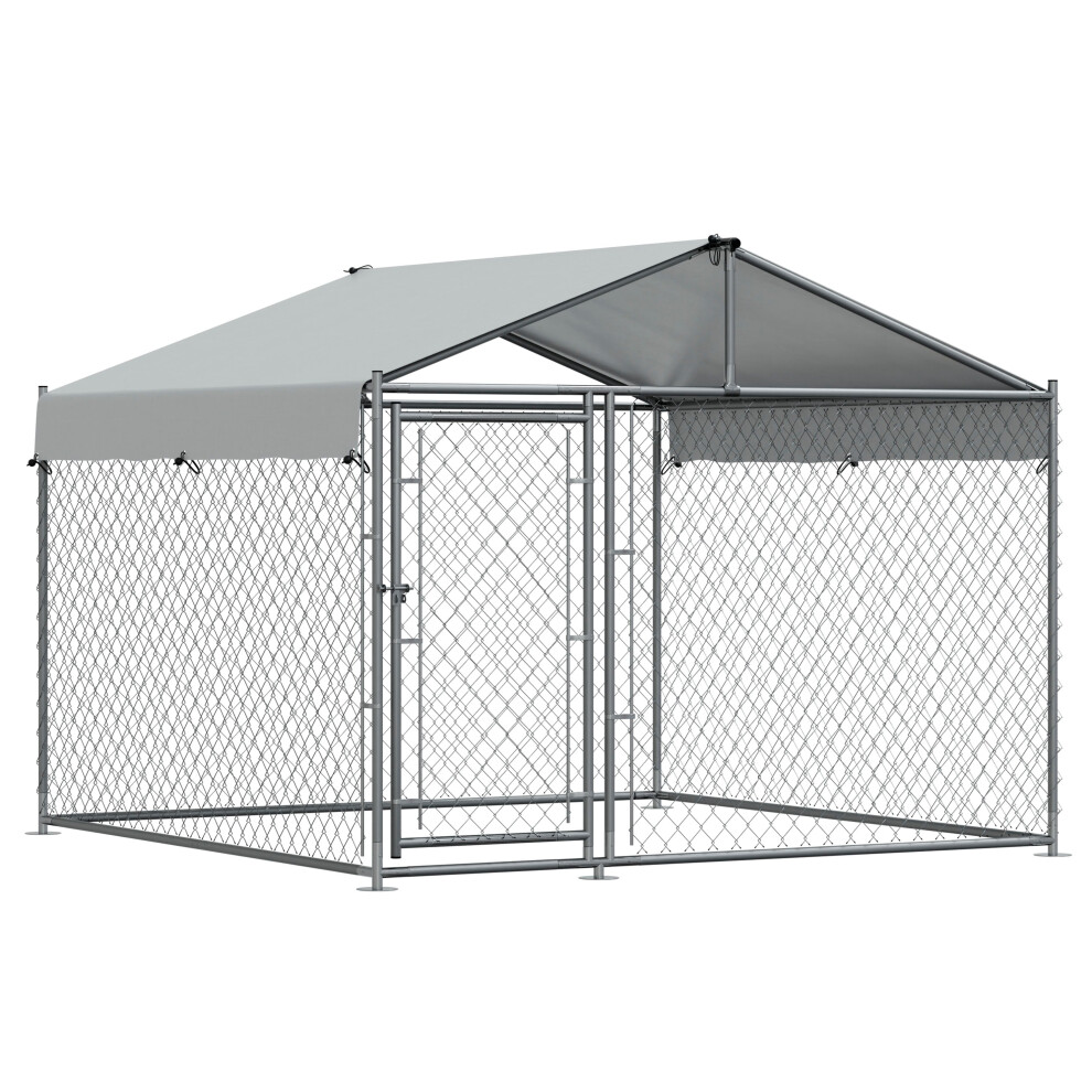 Galvanised Steel Dog Kennel with Roof Cover & Chain Link Fencing 2 x 2 x 1.5m