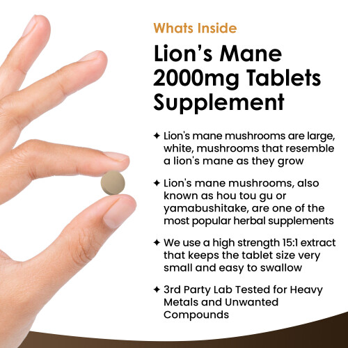 New Leaf Product Lions Mane Mushroom 2000mg - 180 High Strength Vegan Tablets 1