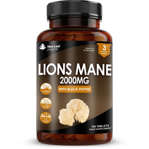 New Leaf Product Lions Mane Mushroom 2000mg - 180 High Strength Vegan Tablets