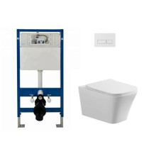 (Complete Set Square WC (White)) Wall Hung Toilet Rimless DPT Pan, Seat & 1.12m Concealed Cistern Frame WC Plate