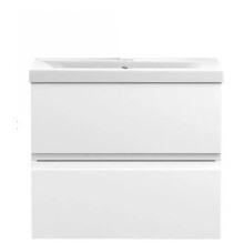 (600mm Vanity Unit and basin) Handleless Bathroom High Gloss White Wall Hung Vanity Unit Sink Cabinet Basin Storage Furniture Door Toilet