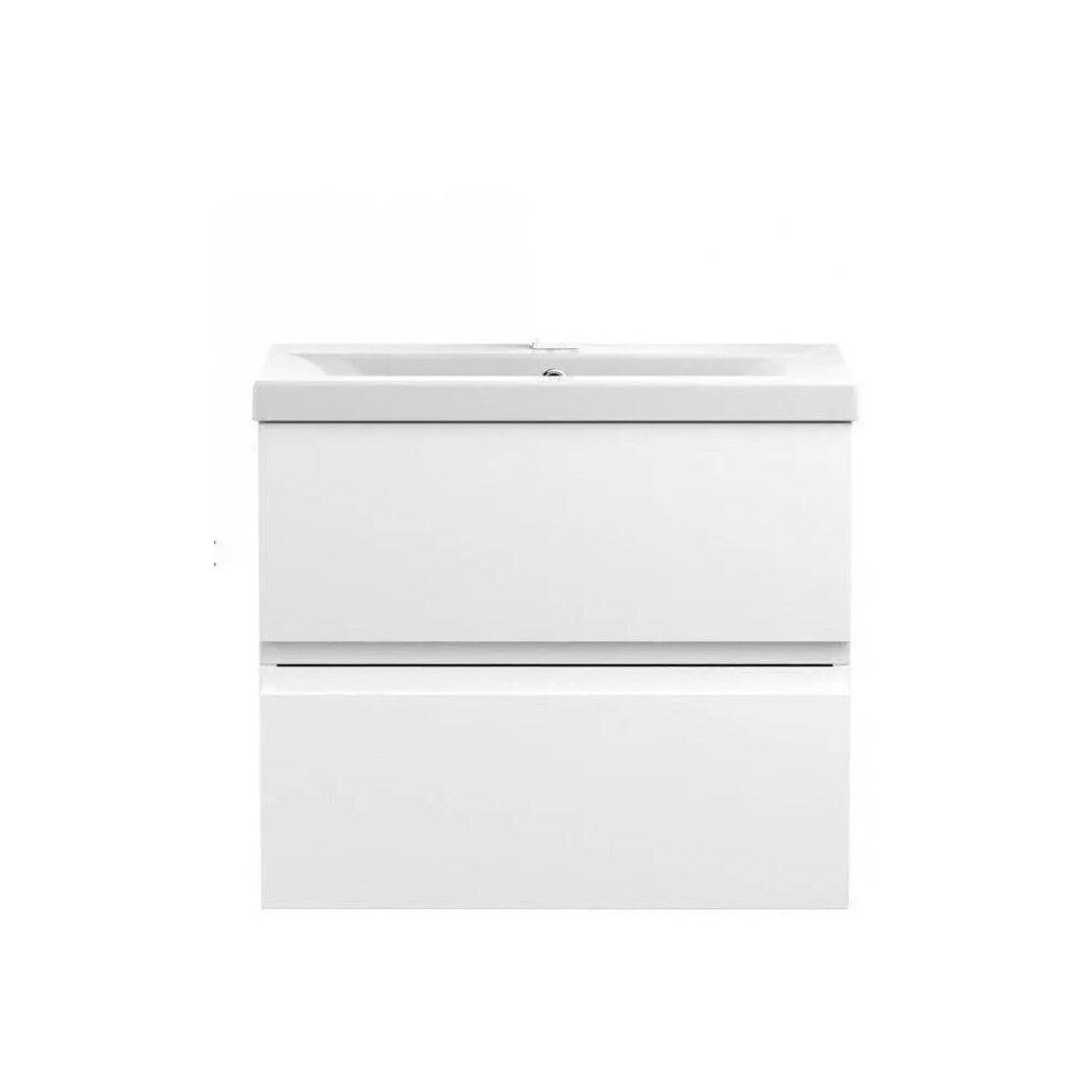 (700mm Vanity Unit and basin) Handleless Bathroom High Gloss White Wall Hung Vanity Unit Sink Cabinet Basin Storage Furniture Door Toilet