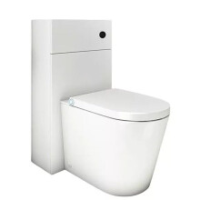 (500mm WC Unit And Round BTW Toilet) Handleless Bathroom High Gloss White Wall Hung Vanity Unit Sink Cabinet Basin Storage Furniture Door Toilet