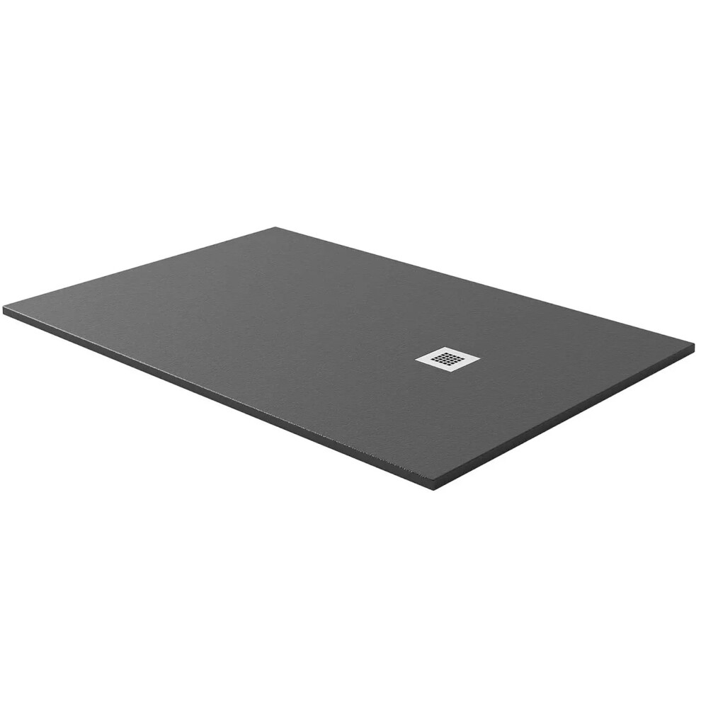 (Black 1100 X 800 mm) Stone Slate Effect Shower Tray Square Rectangle Wet Room Grey Black White 30mm