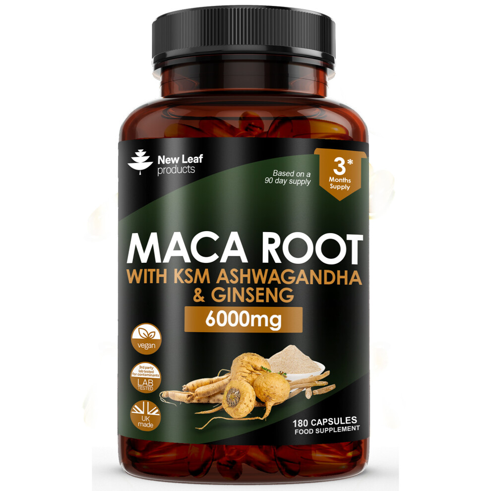Maca Root 6000mg + Ashwagandha & Giniseng 180 Vegan Capsules