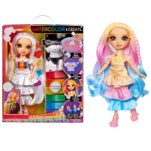 Rainbow High Watercolor & Create Fashion DIY Doll with Washable Watercolors + Tie-Dye Kit Brown Eyes Curled Hair Bonus Top & Shoes. Color Cre