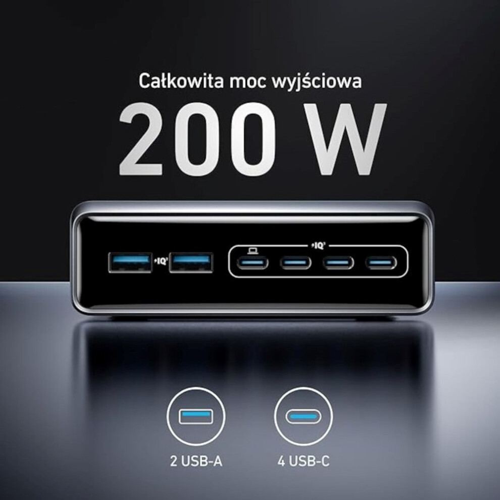 Anker Prime Gan 2X Usb-A 4X Usb-C Pd 200W Multi-Port Charger Black