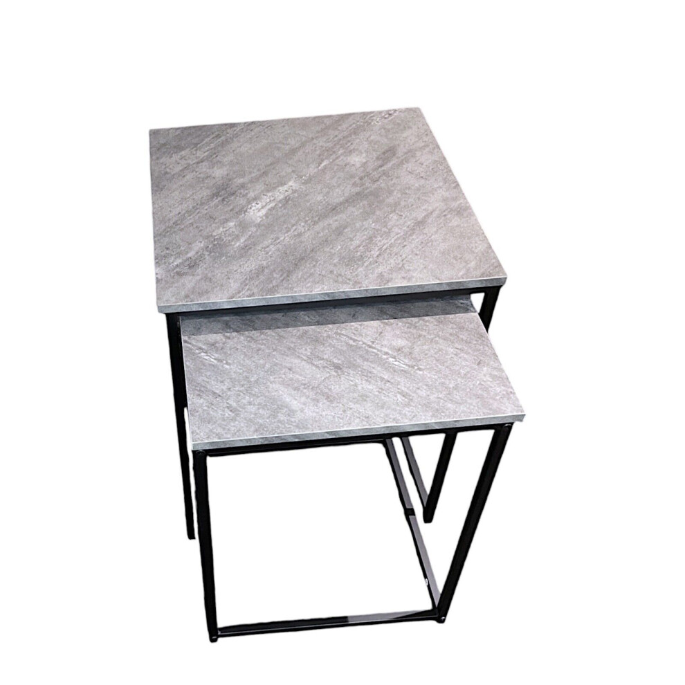 Set Of 2 Coffee Table Concrete Effect Top Nest Of Tables Black Metal