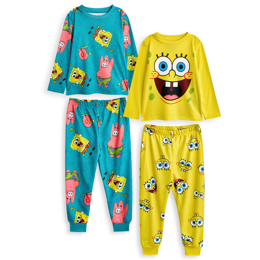 (9-10 Years) SpongeBob SquarePants Multi-Pack of 2 Long Sleeve Long Leg Pyjama Set (Unisex Kids Multicoloured)