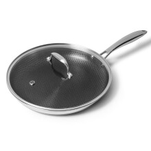 HexClad 12 Inch Hybrid Stainless Steel Frying Pan and Glass Tempered L