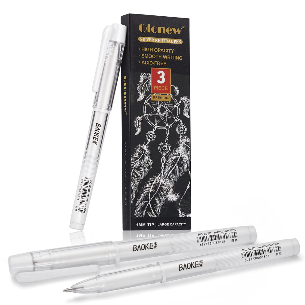 Qionew White gel Pen Set  3 Pack  1mm Extra Fine Point Pens gel Ink Pe