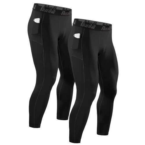 Runhit Compression Pants Men with Pocket 2 Pack Spandex Running Pants 1