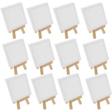 U.S. Art Supply 5" x 5" Tela Stesa con Cavalletto in Legno Naturale 8" (12 Pezzi) - Cavalletto da Tavolo