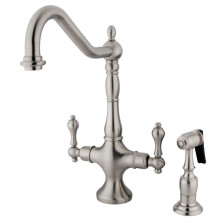 Kingston Brass KS1778ALBS Heritage 2-Hand Küchenarmatur mit Messingsprüher, gebürstetes Nickel