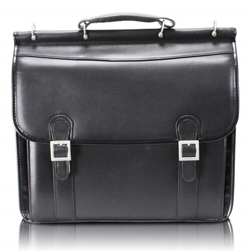V Series | HALSTED | 15"""" Leather Double Compartment Laptop Briefcase