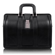 V Series | MORGAN | 17"""" Leather Litigator Laptop Briefcase - Black