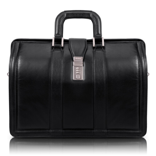 V Series | MORGAN | 17"""" Leather Litigator Laptop Briefcase - Black