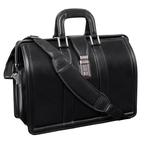 V Series | MORGAN | 17"""" Leather Litigator Laptop Briefcase - Black 2