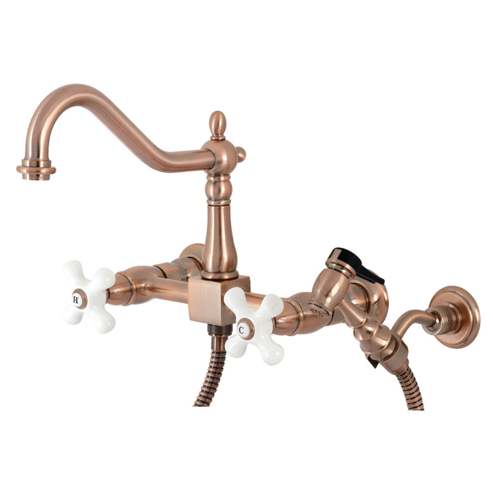Kingston Brass KS124PXBSAC Heritage Two-Handle Wall Mount Bridge Kitch