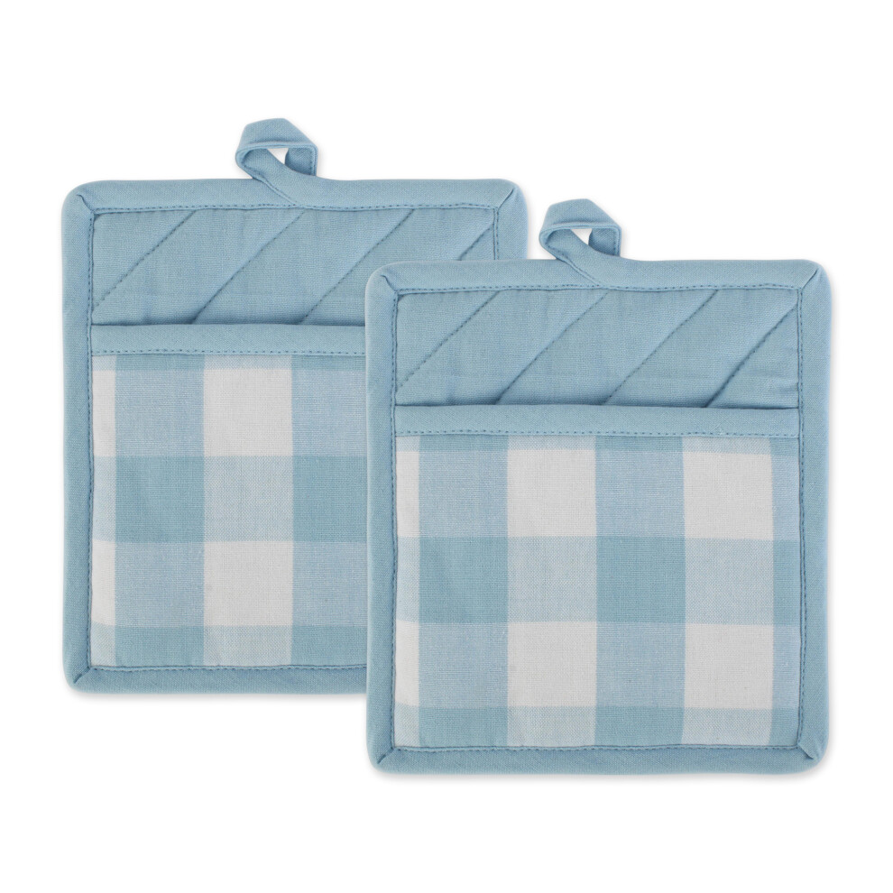 Linge de cuisine DII Buffalo Check 9x8"""""""" Blanc et bleu clair 2 pi   ces
