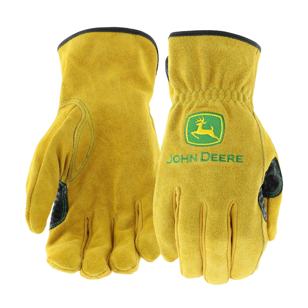 John Deere JD00004 Leather Gloves - Large Size Split Cowhide Work Glov