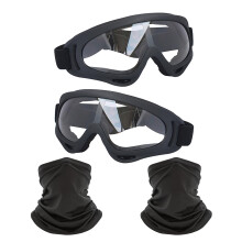 LJDJ motorbril 2-pack crossmotor ATV motorcross rijden wandelen beschermend met 2-pack nek ademend bandanamasker (zwart + zwart/heldere lens)