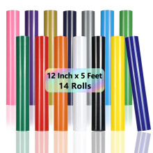 TUMIYA 14 Rollen Warmteoverdracht Vinyl, 12" x 5ft Adhesieve Glanzende Strijkvinyl voor T-Shirt, HTV Vinyl voor DIY Ontwerp