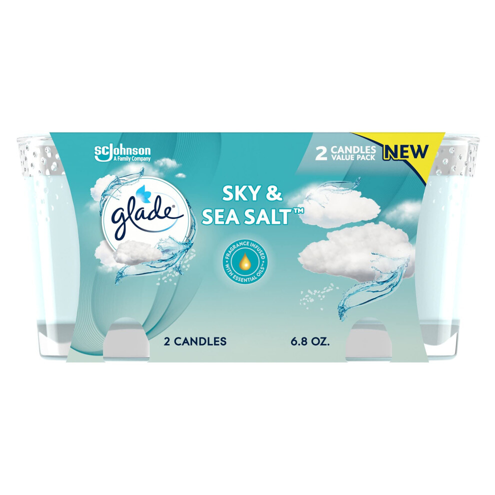 Glade Candle Jar  Air Freshener  Sky & Sea Salt  3.4 oz  2 Count