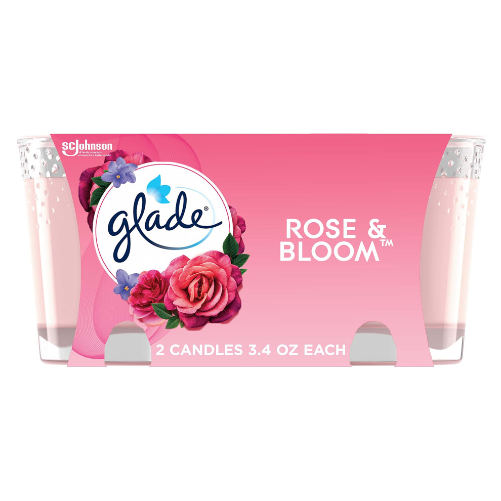 Glade Candle Jar  Air Freshener  Rose & Bloom  3.4 Oz  2 Count