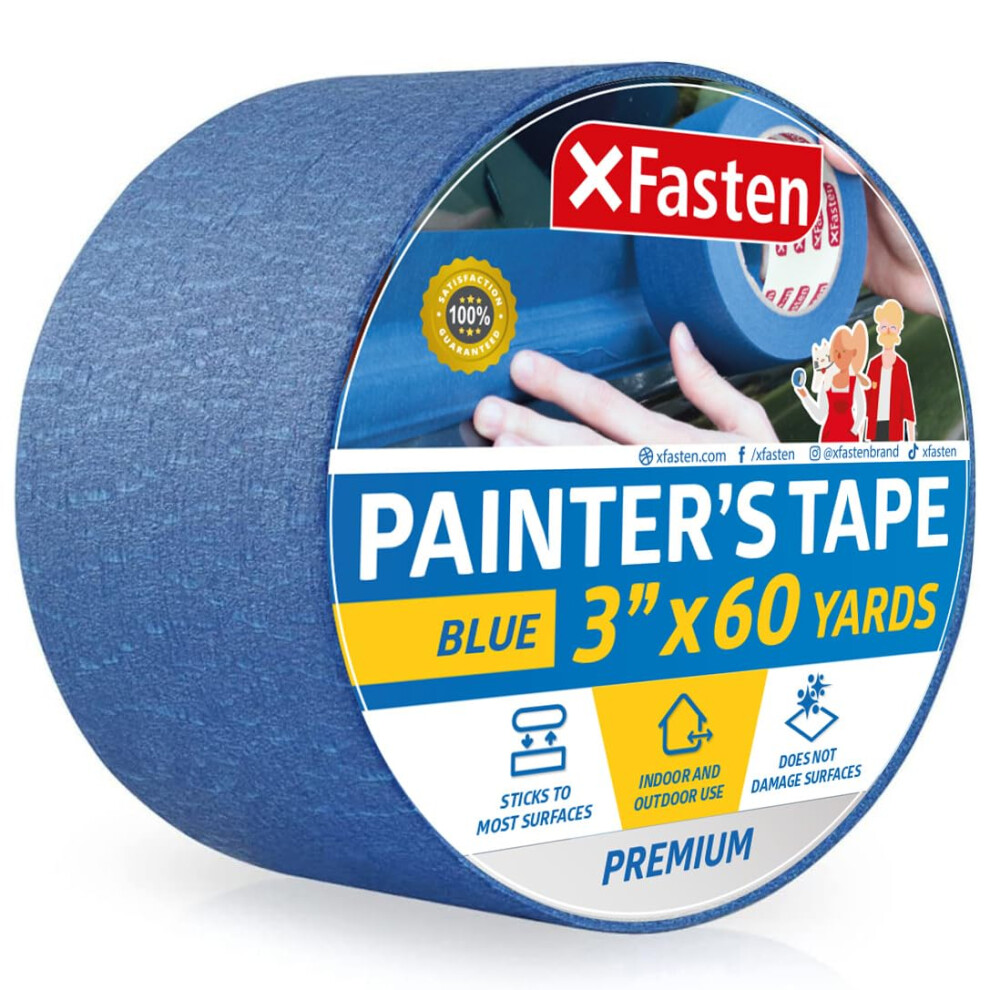 Xfasten Professional Blue Painters Tape Multi-Use 3 Inches X 60 Yard 602401715998