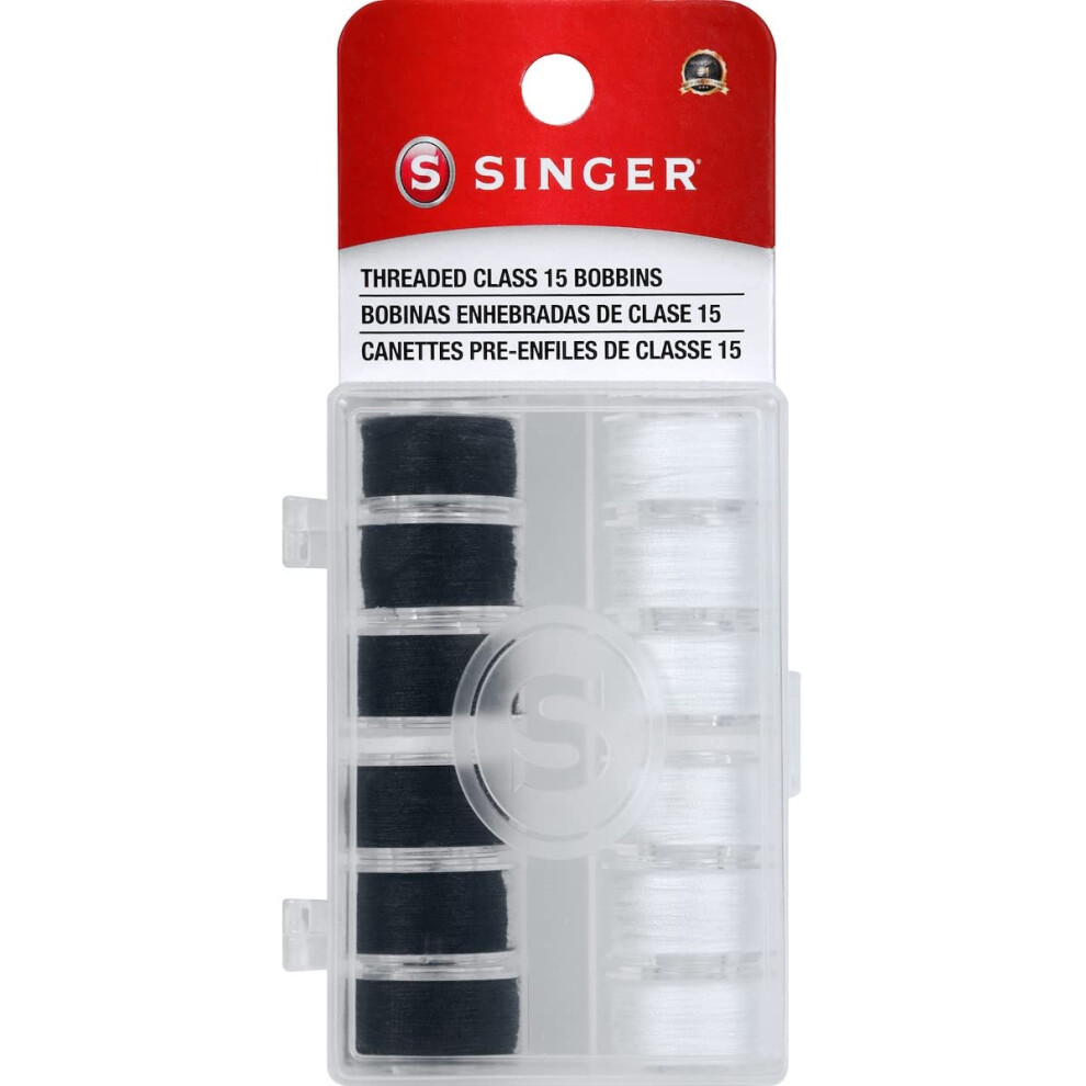 Singer Bobbins Class 15 Threaded Notion  Black  White