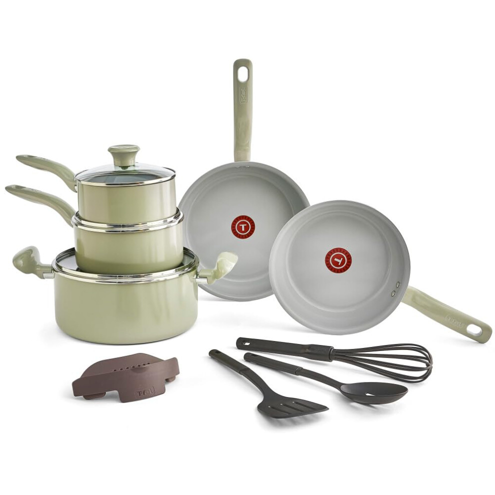 T-fal Recycled Ceramic Nonstick Cookware Set 12 Piece Oven Safe 350F