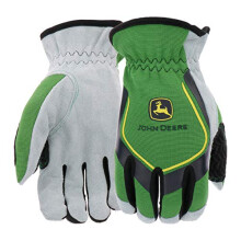 Guantes John Deere para hombre con palma de cuero vacuno partido, resistentes a cortes, pulgar Keystone, ajuste flexible, verde/negro, talla 2XL (JD00