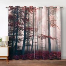 Jekeno Fall Tree Forest Blackout Curtains Autumn Tree Orange Leaves Mystic Foggy Forest Nature Scenery Wood Decor for Halloween Bedroom Living Room G