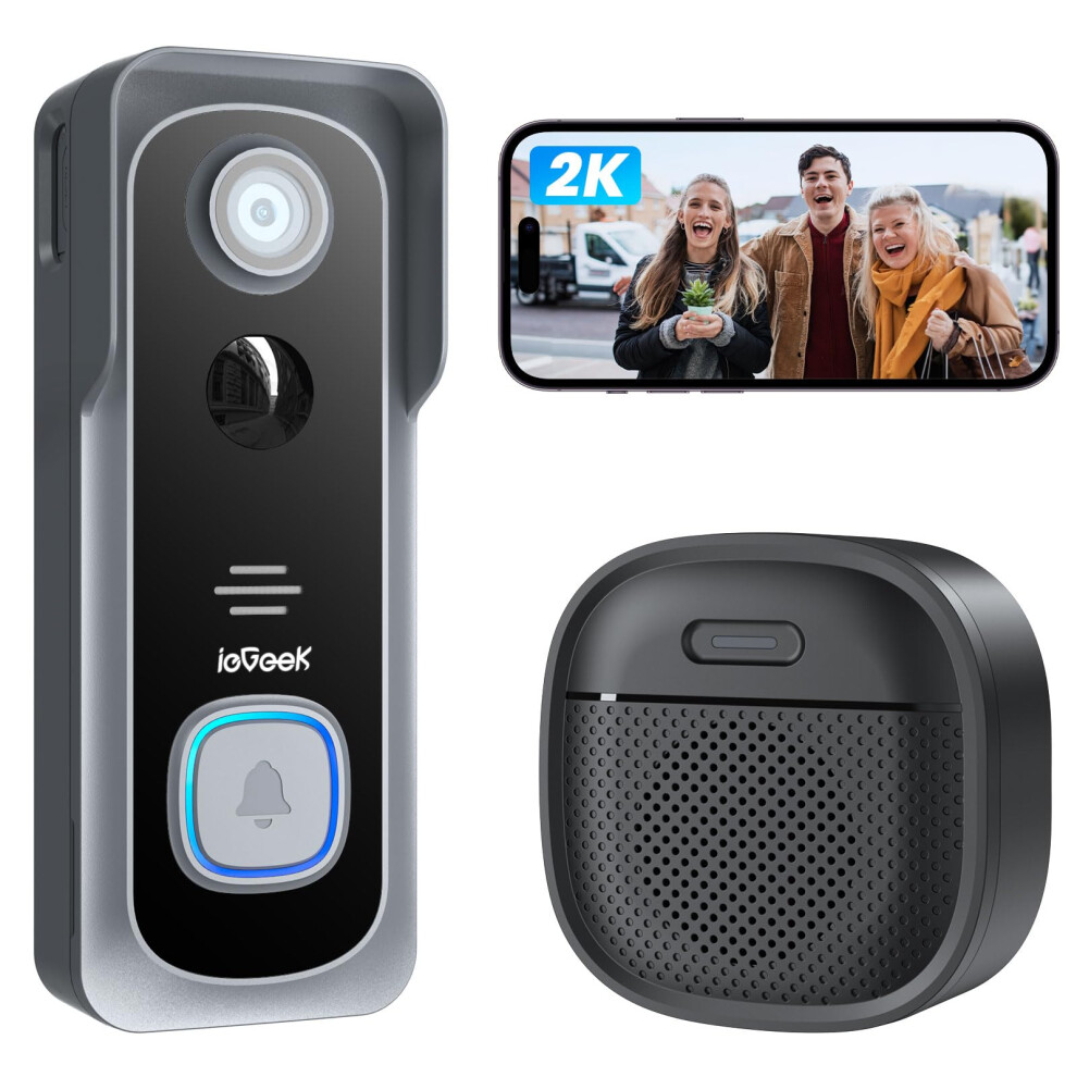 Iegeek 2K Doorbell Camera Wireless - Video Doorbell With Chime Ringer 734931728527