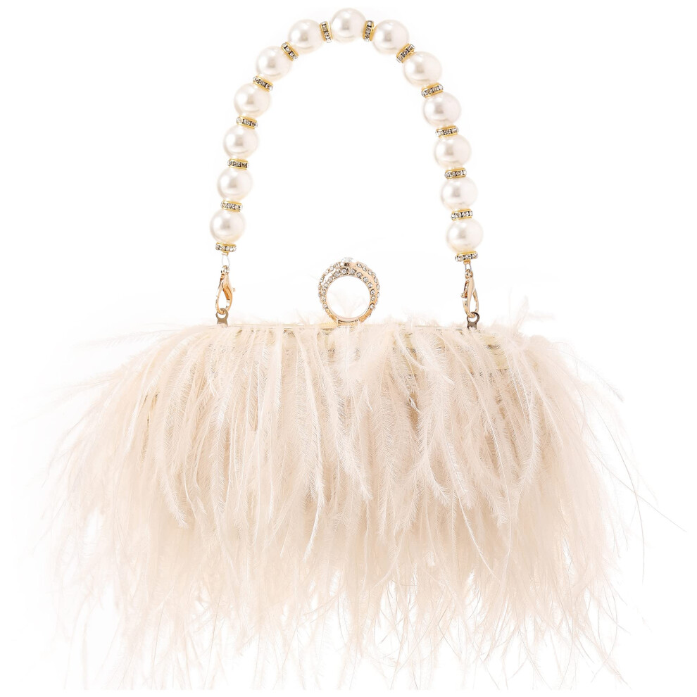 Menurra Women Ostrich Feather Evening Bags Purses Clutch Vintage Banqu