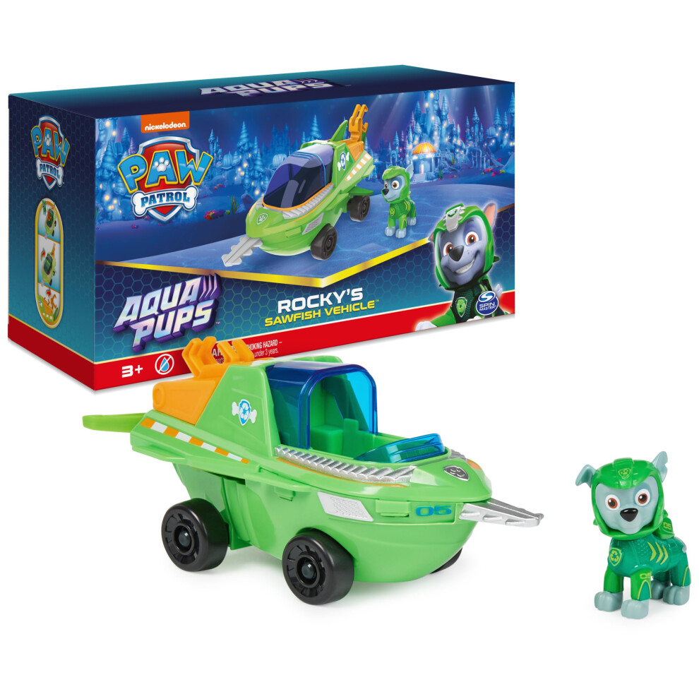 Paw Patrol Aqua Pups Rocky Transforming Sawfish Vehicle with Collectib