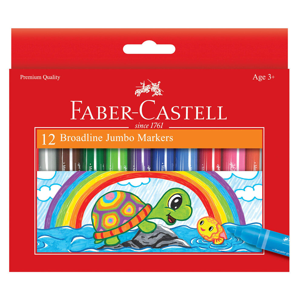 Faber-Castell Jumbo Broad Line Markers - 12 Colored Markers - Non-Toxi