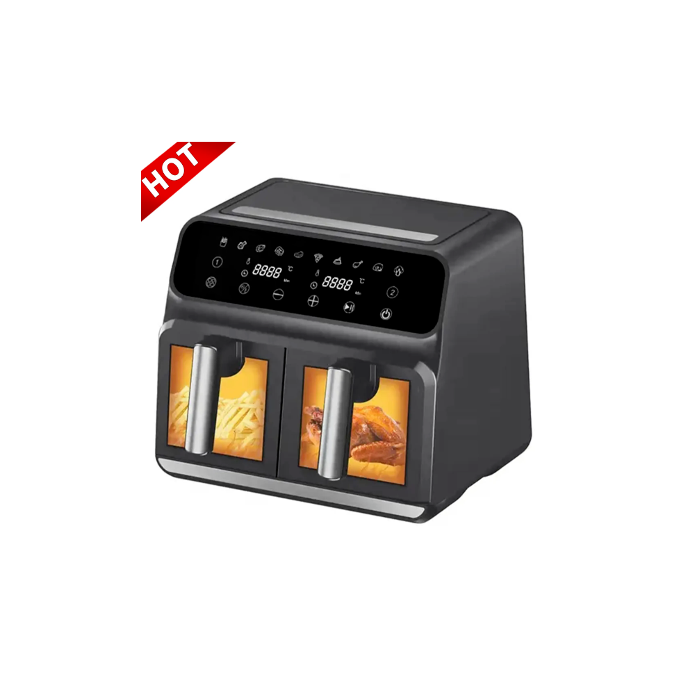 Anzish Duel Basket Air Fryer Oven 9L Digital Cooker With Dual Zones, 60-Min Timer, Vortex Air Tech, 1700W, C130 Black