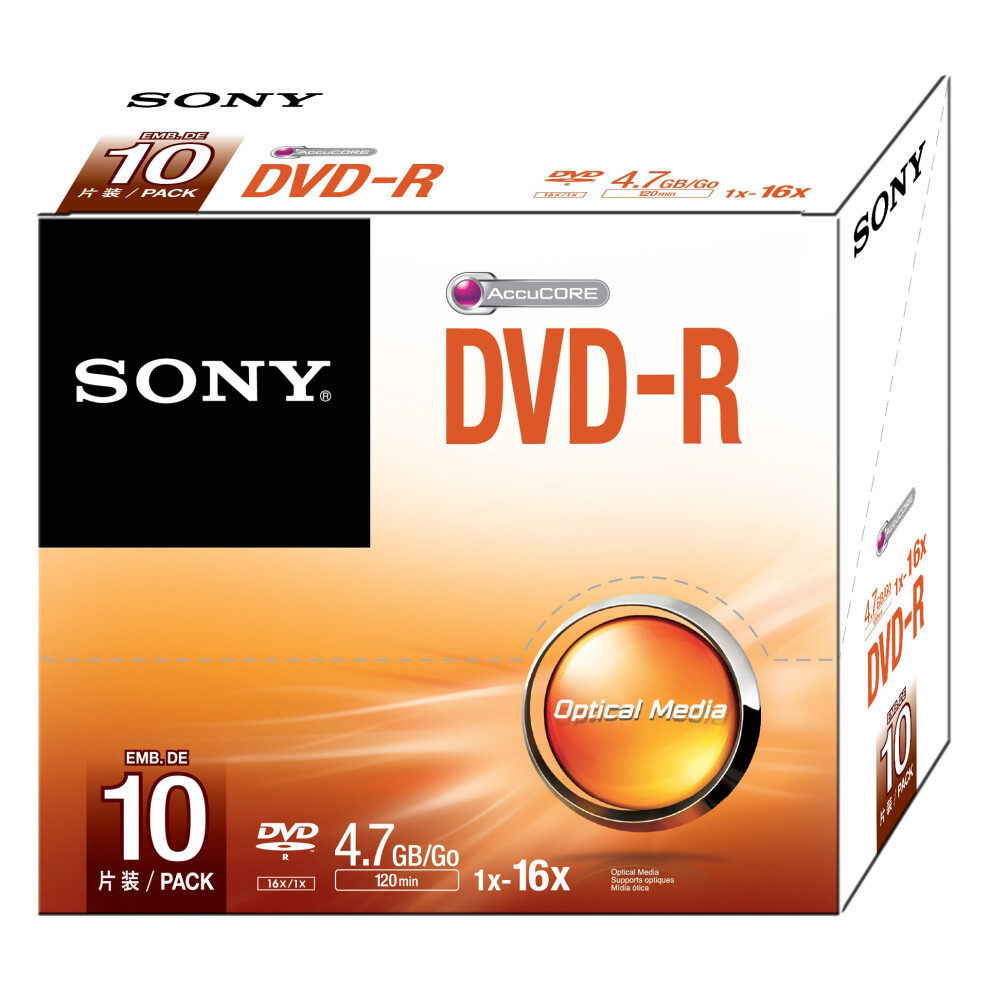 Sony 10DMR47SS 16x DVD-R 4.7GB Recordable DVD Media - 10 Pack