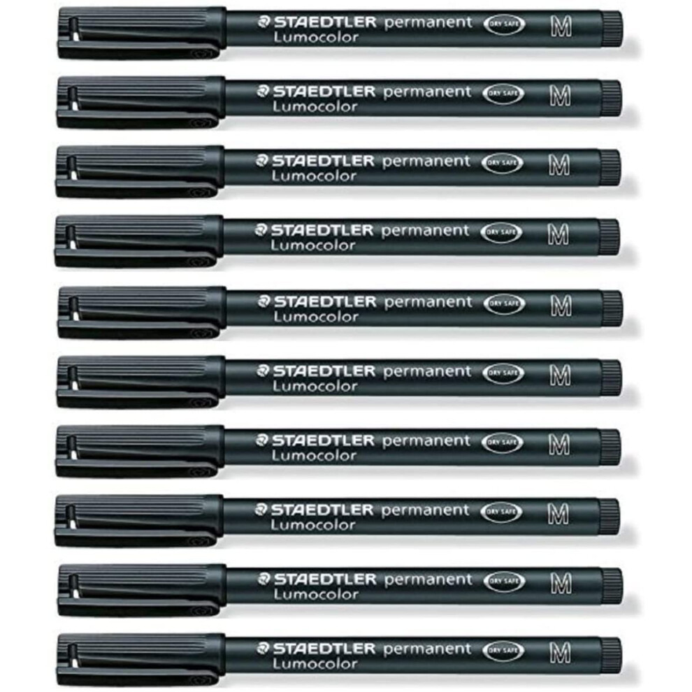 Staedtler Lumocolor Black Medium Permanent Marker Pens Pack of 10 Wate