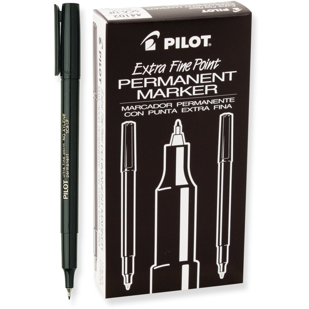 PILOT Extra Fine Point Permanent Markers  Black Ink  12-Pack (44102)