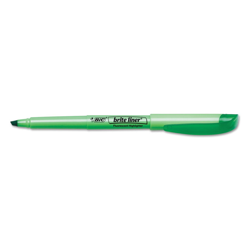 BIC BL11GN Brite Liner Highlighter  Chisel Tip  Fluorescent Green  Doz