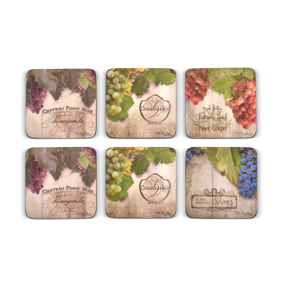 Pimpernel Tuscan Vineyard Collection Coasters | Set of 6 | Cork Backed