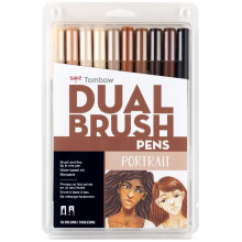 Tombow 56170 Dual Brush Pen Kunstmarker, Porträt, 10er-Pack. Mischbare, Pinsel- und Feinspitzenmarker