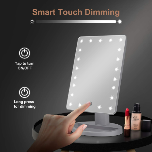 Makeup Vanity Mirror with Lights and Detachable 10X Magnification, 21 Led Lights Adjustable Dimming Touch Sensor, 1